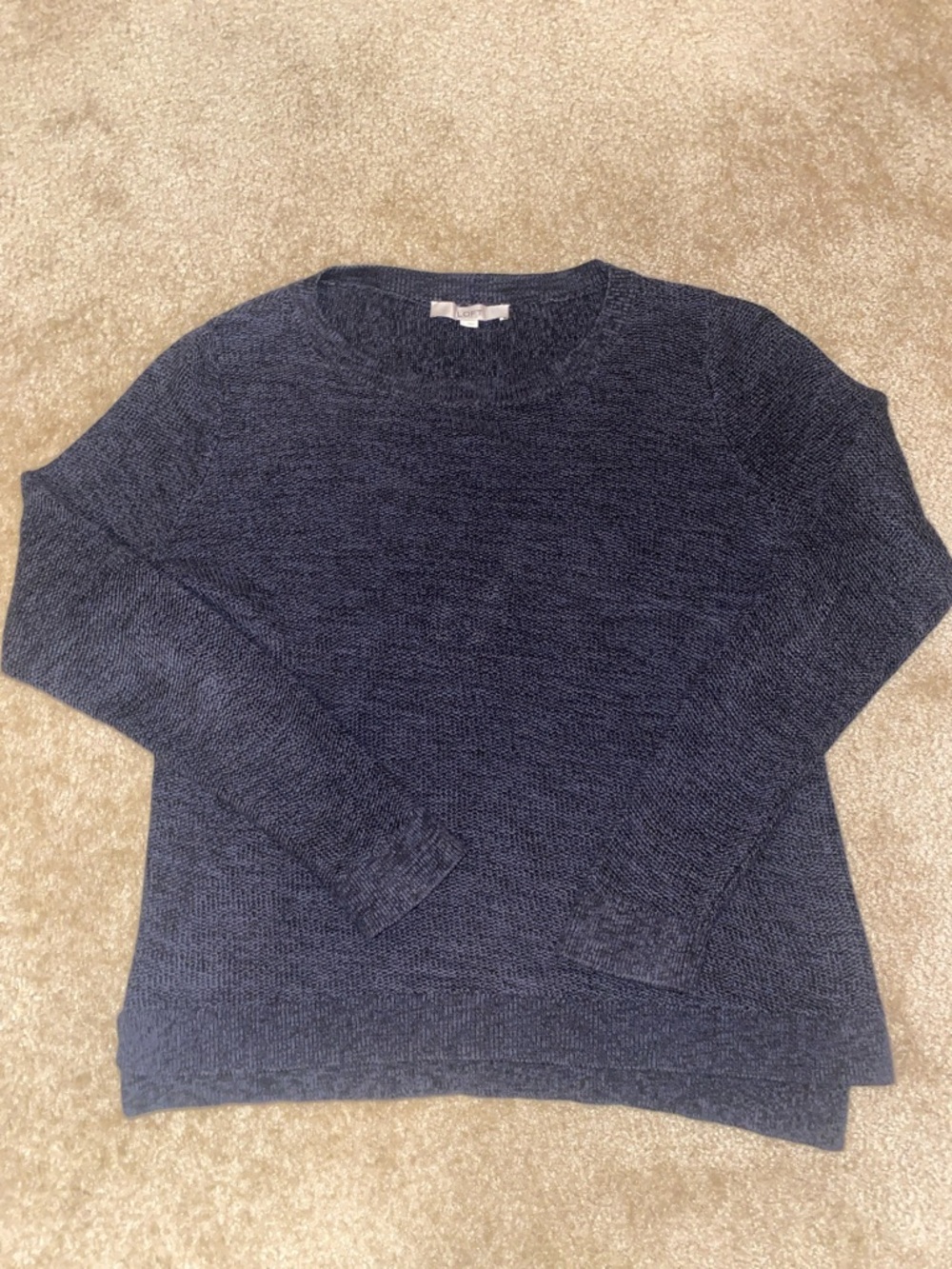 Women’s size Large navy blue LOFT long sleeved sweater.